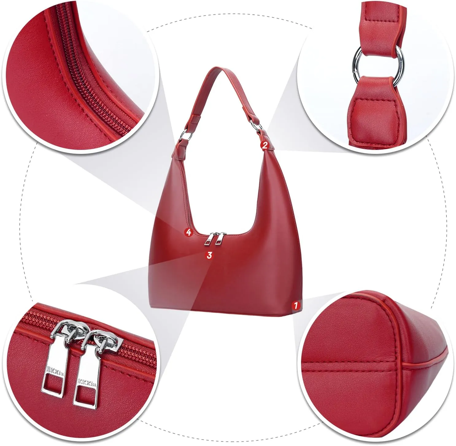 KKXIU Shoulder Bags for Women, Underarm Hobo Handbag Clutch Crossbody Purse with Removable Strap and Zipper Closure
