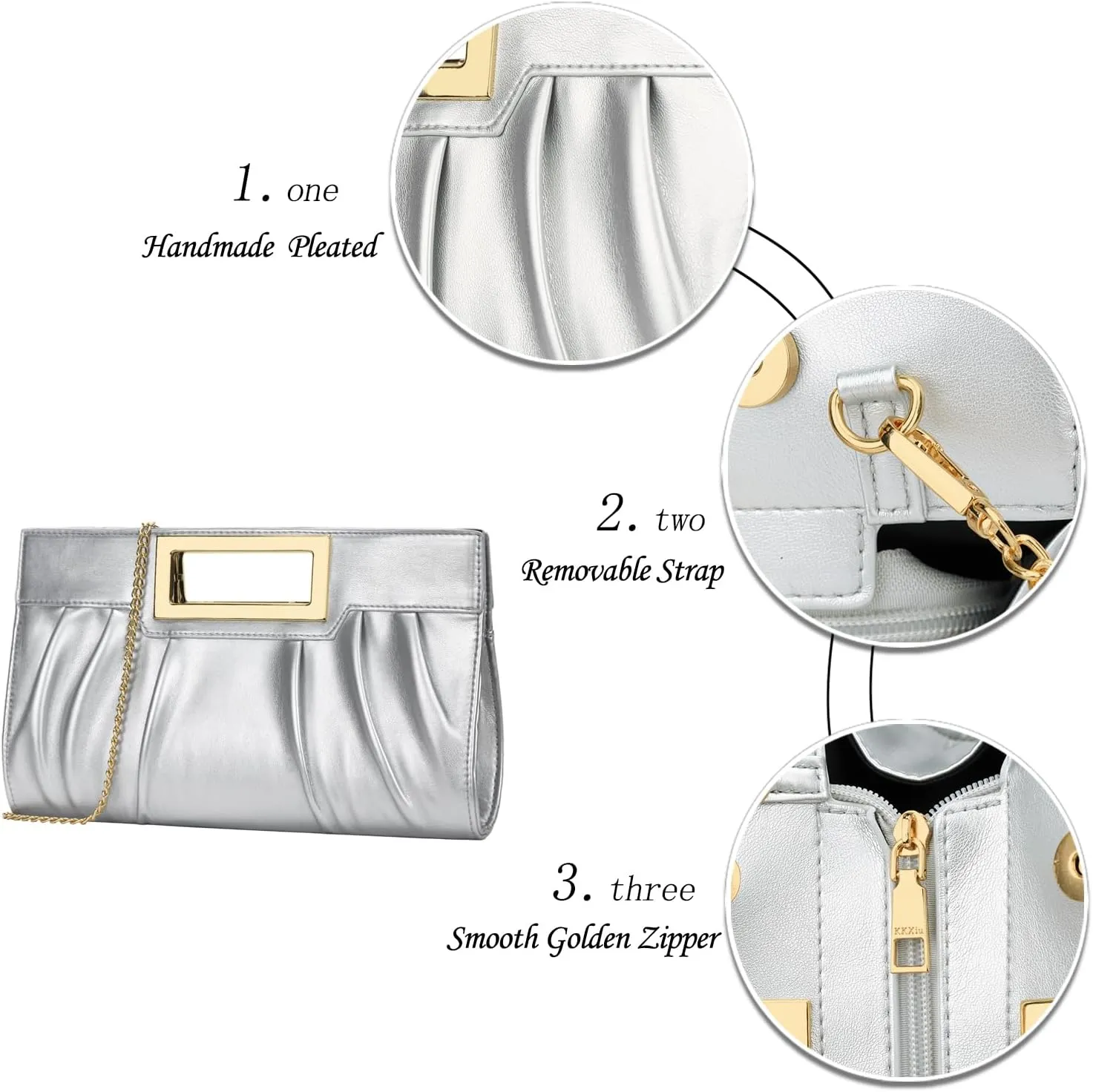 KKXIU Women Clutch Purse Elegant Pleated Evening Bag for Wedding Prom Bridal with Chain Strap