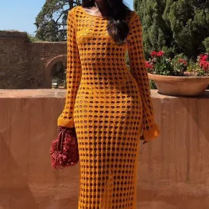 Knitted Hollowed Out Maxi Dress