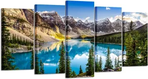 KREATIVE ARTS - 5 Pieces Canvas Prints Wall Art Canada Moraine Lake And Rocky Mountain Landscape Pictures Modern Canvas Painting Giclee Artwork For Home Decoration (Large Size 60x32inch)