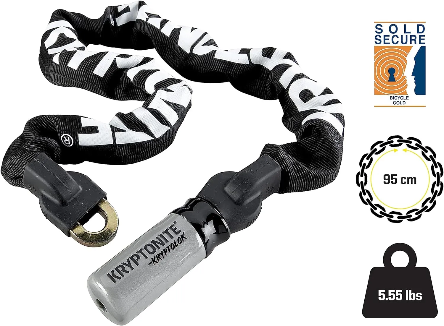 Kryptonite Kryptolok 995 Bike Chain Lock, 3 Feet Long Heavy Duty Anti-Theft Sold Secure Gold Bicycle Chain Lock with Keys for Bike, Motorcycle, Scooter, Bicycle, Door, Gate, Fence