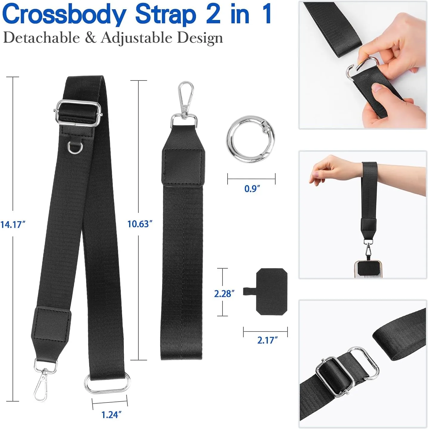kullder Phone Lanyard Crossbody with Wallet, Clip & Go Cellphone Strap, Neck, Wrist Save Girls Phone Strap with Pouch,1 Tap