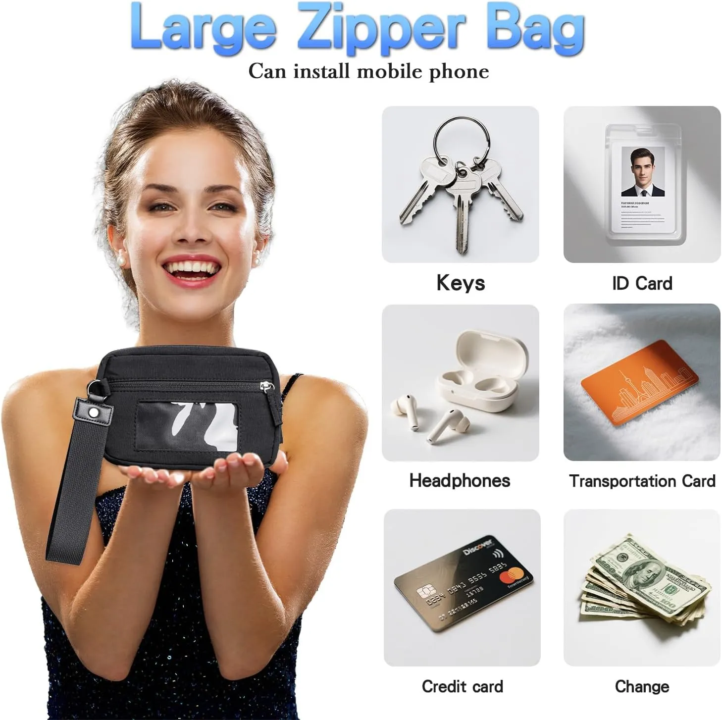 kullder Phone Lanyard Crossbody with Wallet, Clip & Go Cellphone Strap, Neck, Wrist Save Girls Phone Strap with Pouch,1 Tap