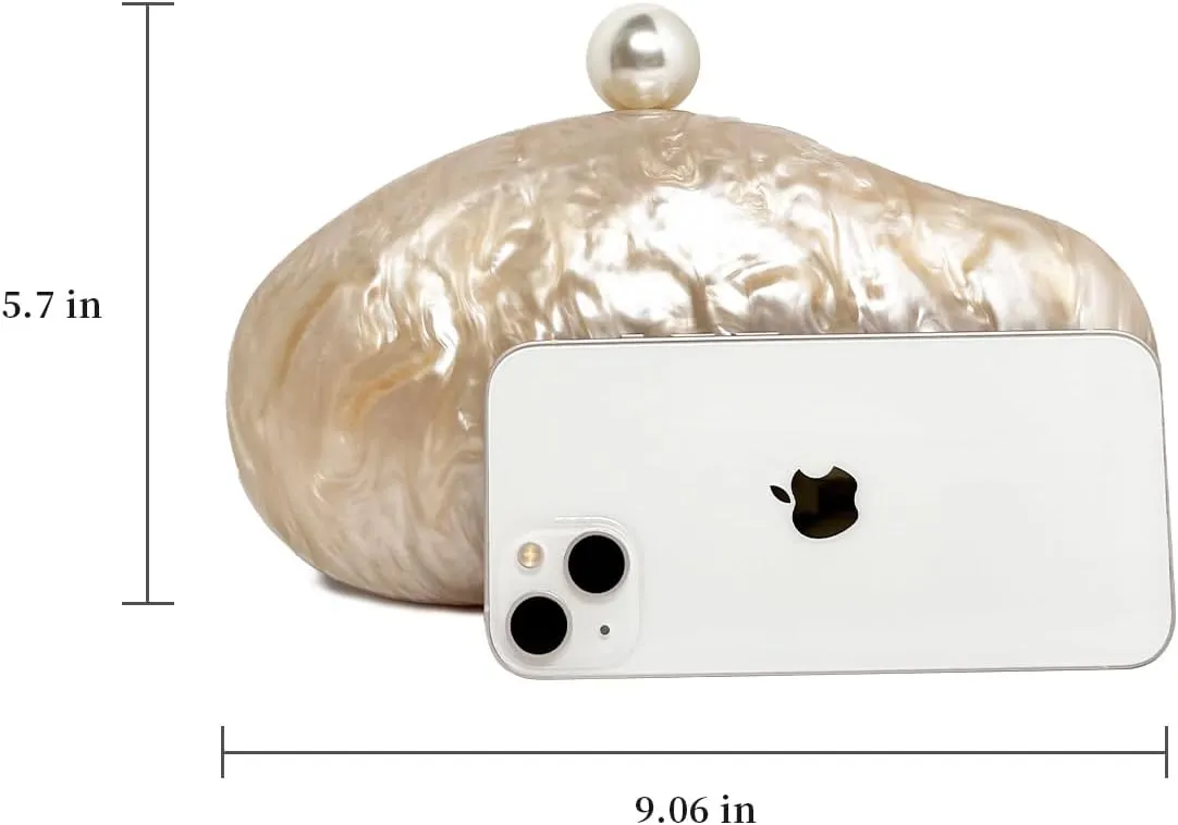 Ladies' Acrylic Shell-shaped Handbag Chic Evening Clutch Bag Paired With A Baroque Irregular Pearl Chain Strap