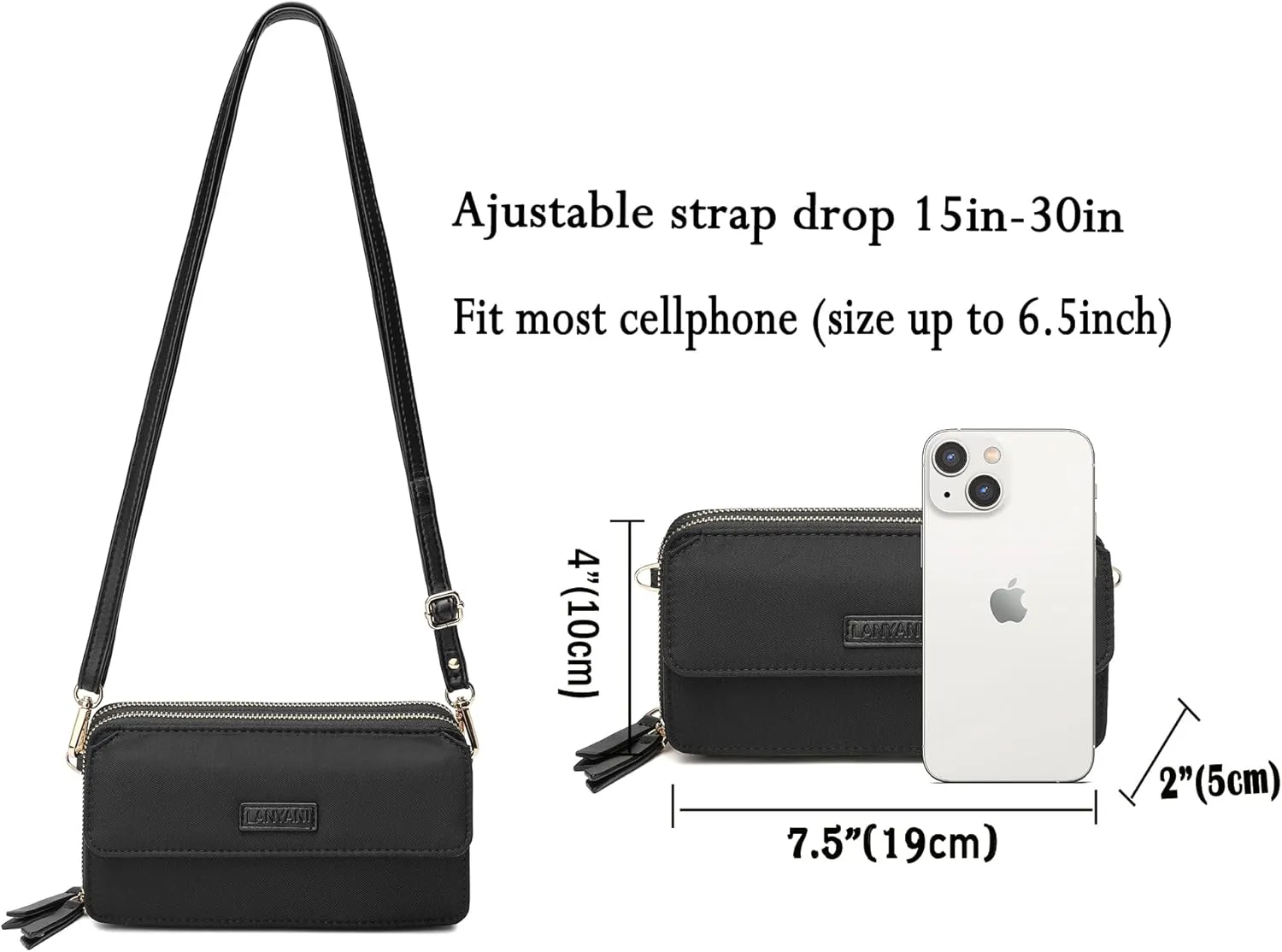 Lanyani RFID Crossbody Wallet Wristlet Purse with Phone Pocket For Women Vegan Leather