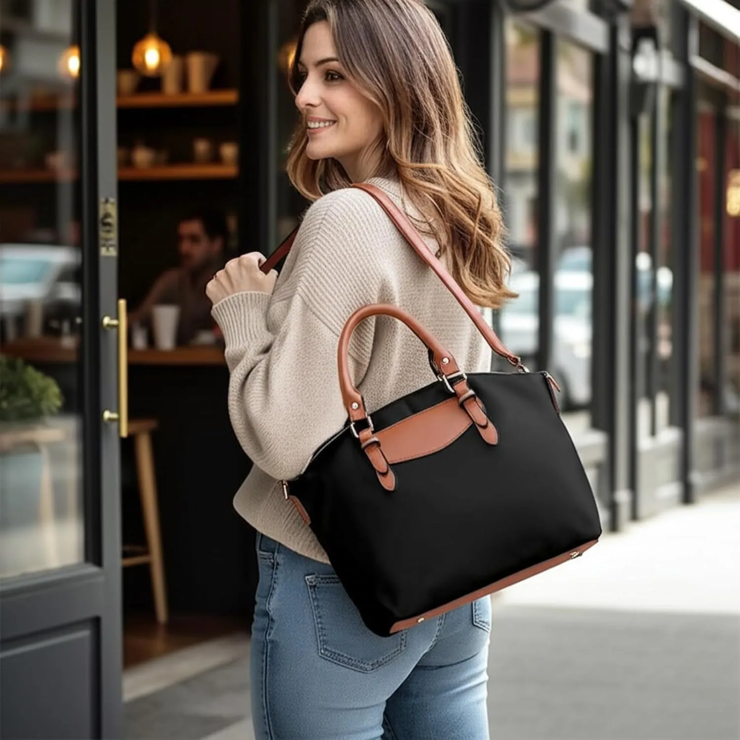 Large Nylon Handbags Set with Crossbody Purse, Waterproof Nylon Tote Bags for Women with Zipper, Casual Nylon Shoulder Bag