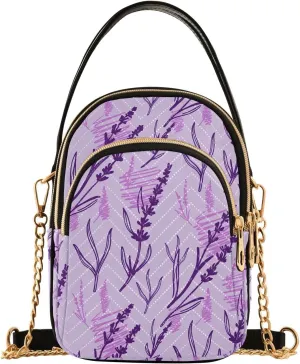 Lavender Twig Sketch Multi Pockets Crossbody Bags for Women Zip Cell Phone Purse Wallet Bag with Detachable Shoulder Strap Shoulder Purse for Girls Women Trendy Gift Shopping Working Traveling