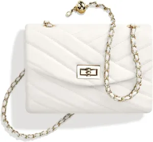 LAVTUG Quilted Crossbody Bags for Women - Vegan Leather Cute Small Purse with Gold Chain Strap, Trendy Designer Bag for Teens
