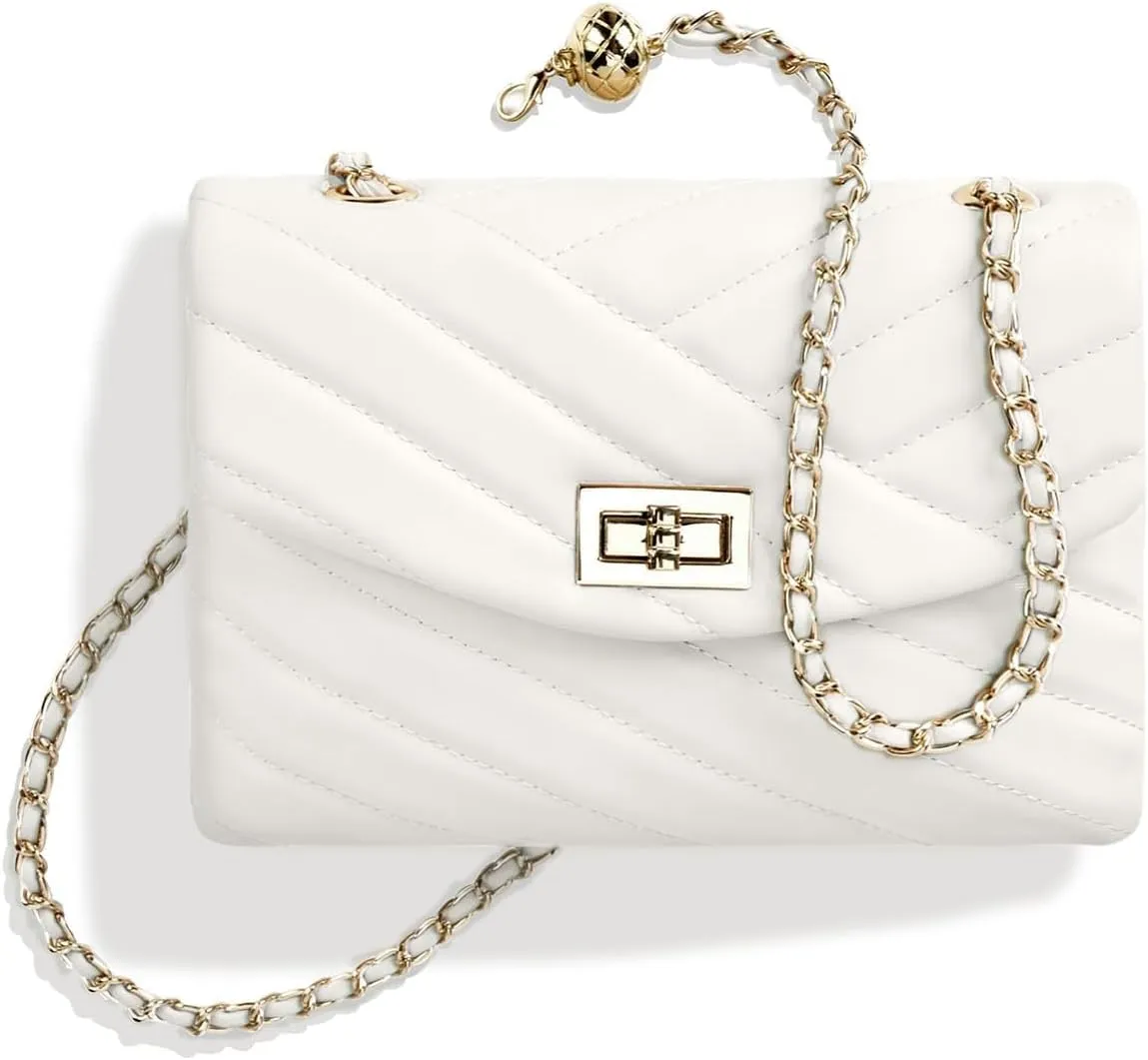 LAVTUG Quilted Crossbody Bags for Women - Vegan Leather Cute Small Purse with Gold Chain Strap, Trendy Designer Bag for Teens