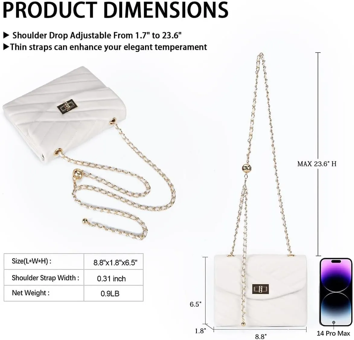 LAVTUG Quilted Crossbody Bags for Women - Vegan Leather Cute Small Purse with Gold Chain Strap, Trendy Designer Bag for Teens