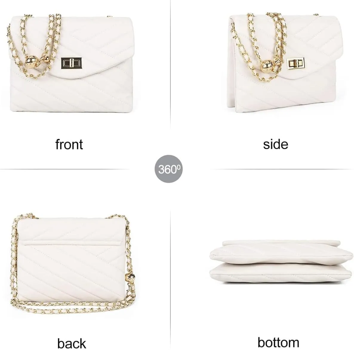 LAVTUG Quilted Crossbody Bags for Women - Vegan Leather Cute Small Purse with Gold Chain Strap, Trendy Designer Bag for Teens
