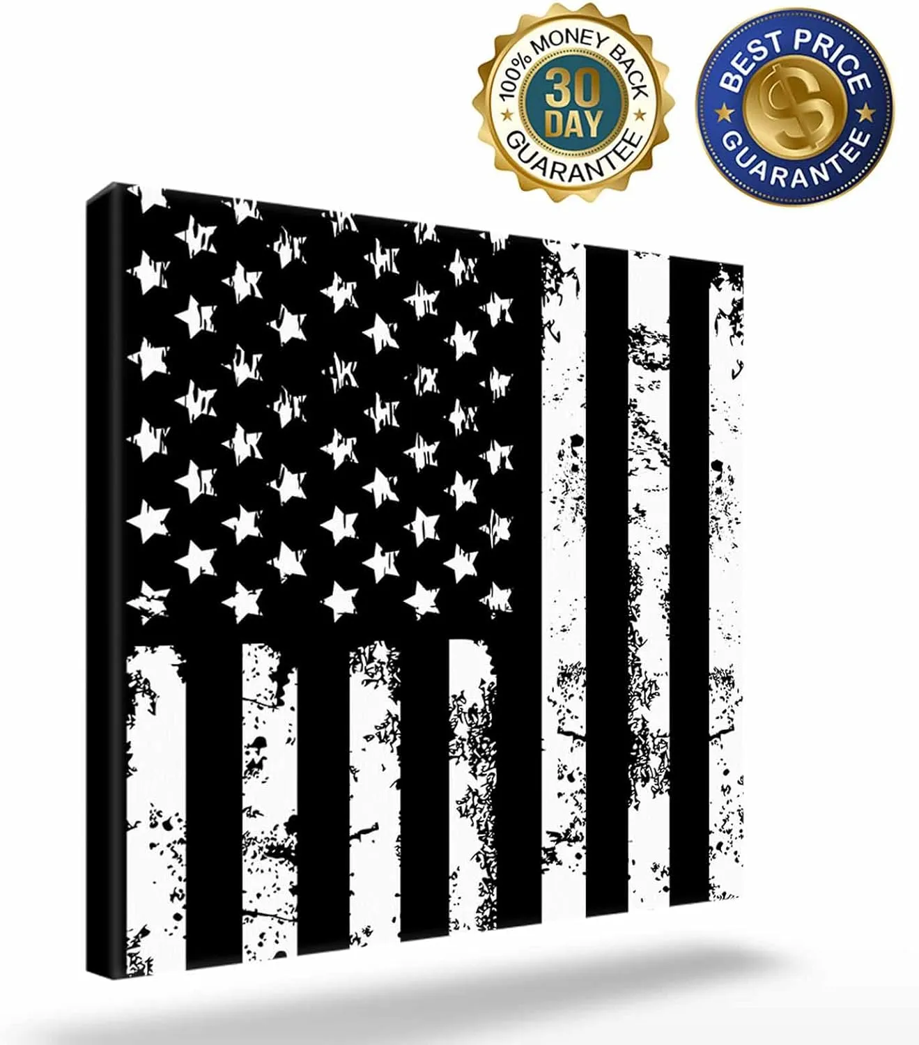 LDLYTZXK 4th of July Black Flag Square Canvas Wall Art, Stars Stripes Canvas Painting for Office Living Room Bedroom Bathroom, Modern Giclee Artwork Prints Pictures as Home Decor, 24x24inch