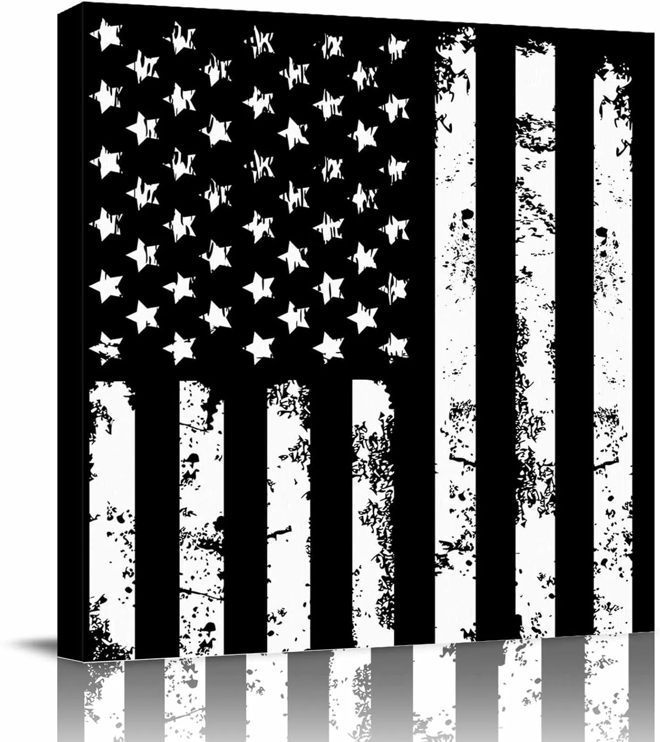 LDLYTZXK 4th of July Black Flag Square Canvas Wall Art, Stars Stripes Canvas Painting for Office Living Room Bedroom Bathroom, Modern Giclee Artwork Prints Pictures as Home Decor, 24x24inch