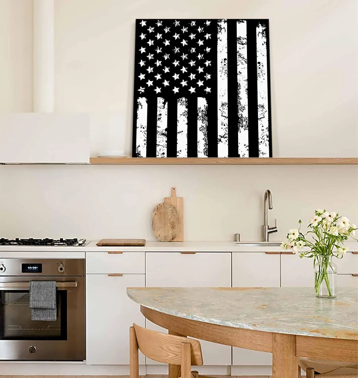LDLYTZXK 4th of July Black Flag Square Canvas Wall Art, Stars Stripes Canvas Painting for Office Living Room Bedroom Bathroom, Modern Giclee Artwork Prints Pictures as Home Decor, 24x24inch