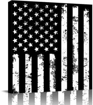 LDLYTZXK 4th of July Black Flag Square Canvas Wall Art, Stars Stripes Canvas Painting for Office Living Room Bedroom Bathroom, Modern Giclee Artwork Prints Pictures as Home Decor, 24x24inch