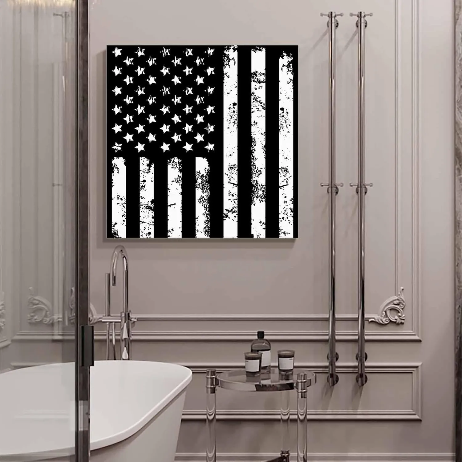 LDLYTZXK 4th of July Black Flag Square Canvas Wall Art, Stars Stripes Canvas Painting for Office Living Room Bedroom Bathroom, Modern Giclee Artwork Prints Pictures as Home Decor, 24x24inch