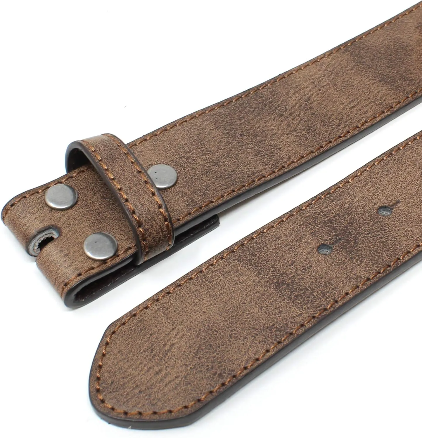 Leather Belt Strap with Vintage Distressed Texture 1.5" Wide with Snaps and without Buckle