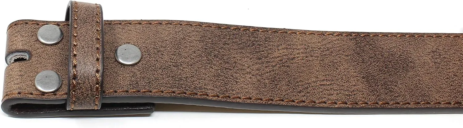 Leather Belt Strap with Vintage Distressed Texture 1.5" Wide with Snaps and without Buckle