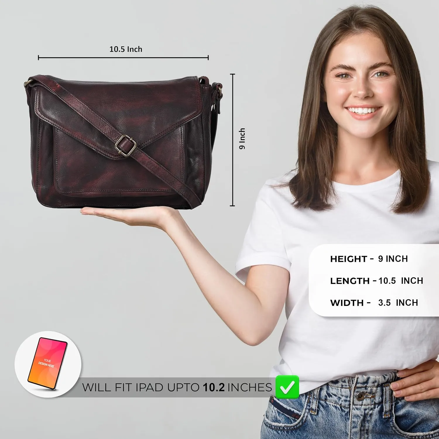 Leather Flapover Crossbody Handbag Purse for Women with Adjustable Strap & Overflap Snap Closure Tote/Bag