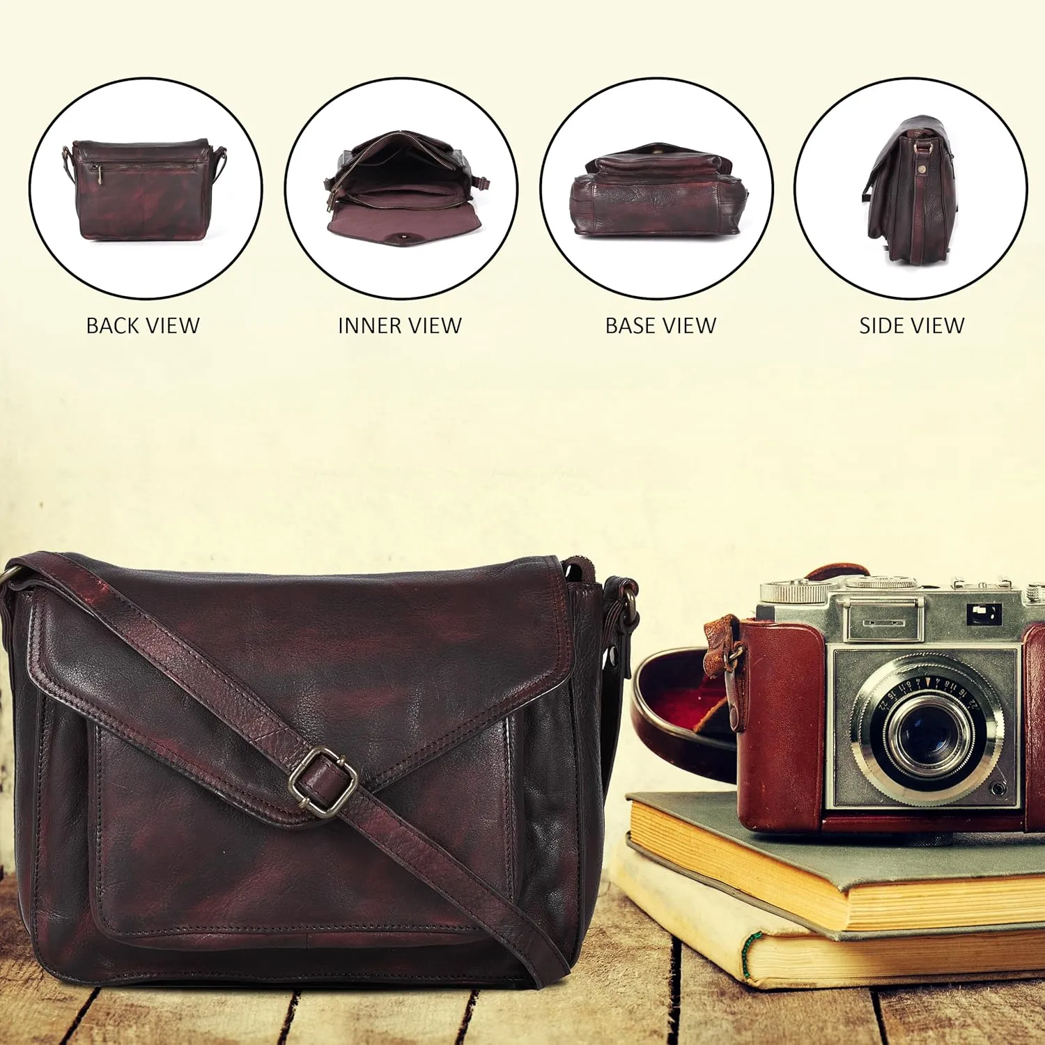 Leather Flapover Crossbody Handbag Purse for Women with Adjustable Strap & Overflap Snap Closure Tote/Bag