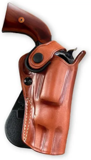 Leather Paddle Holster OWB with Retention Strap Fits Pietta 1851 .44 Caliber Navy Snub Nose Black Powder Revolver 3" Barrel, Right Hand Draw, Brown Color #1665#