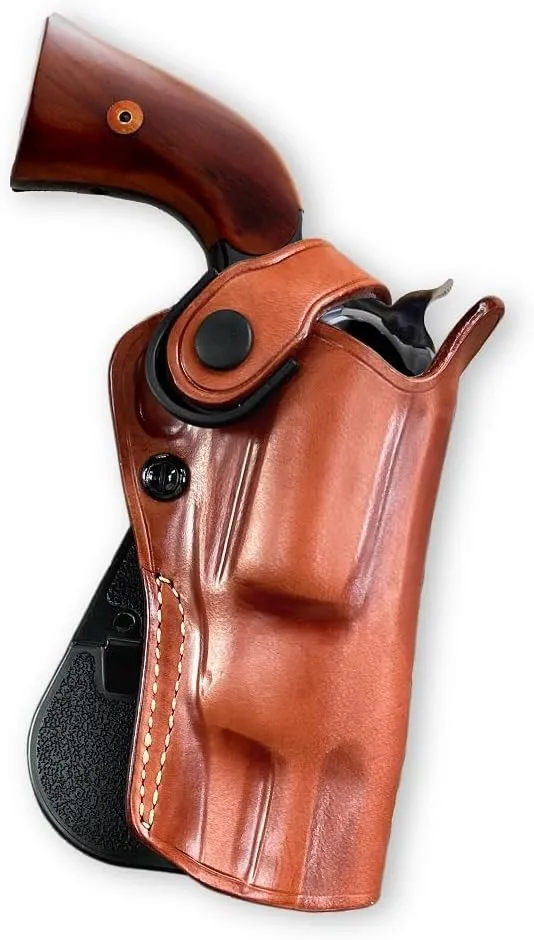 Leather Paddle Holster OWB with Retention Strap Fits Pietta 1851 .44 Caliber Navy Snub Nose Black Powder Revolver 3" Barrel, Right Hand Draw, Brown Color #1665#