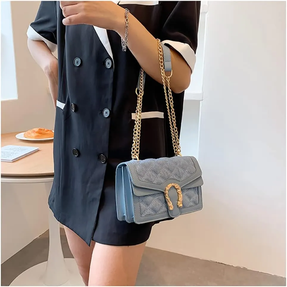 Leather Shoulder Bag Chain Purse for Women - Fashion Crossbody Bags Vintage Snake Print Underarm Bag Square Satchel Handbag