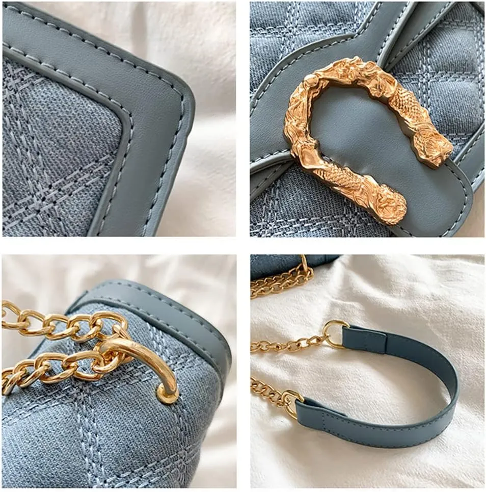 Leather Shoulder Bag Chain Purse for Women - Fashion Crossbody Bags Vintage Snake Print Underarm Bag Square Satchel Handbag