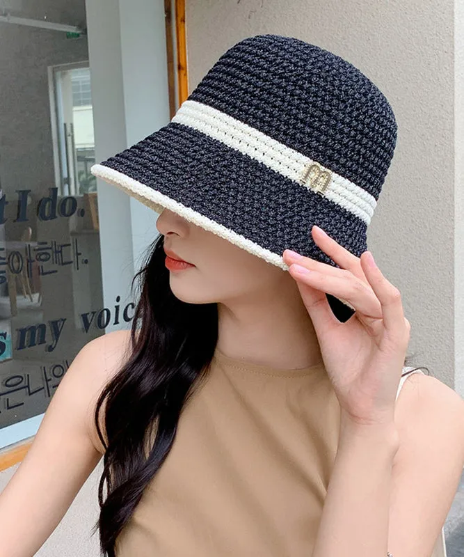Leisure White Hollowed Out Breathable Knitted Bucket Hat