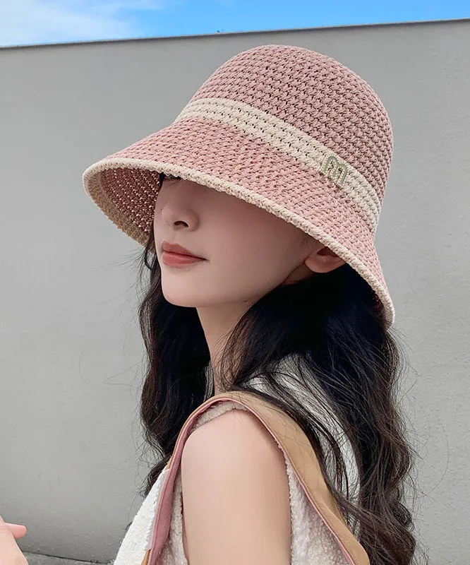 Leisure White Hollowed Out Breathable Knitted Bucket Hat