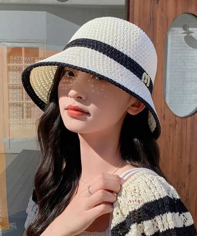 Leisure White Hollowed Out Breathable Knitted Bucket Hat