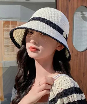 Leisure White Hollowed Out Breathable Knitted Bucket Hat