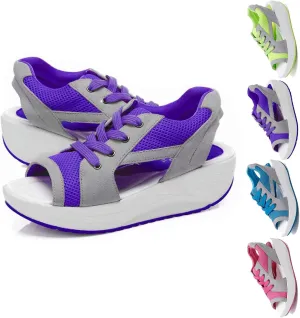 LELEBEAR Contrast Paneled Cutout Lace-Up Muffin Sandals, Women Causal Toe Platform Sneaker Sandals for Indoor and Outdoor
