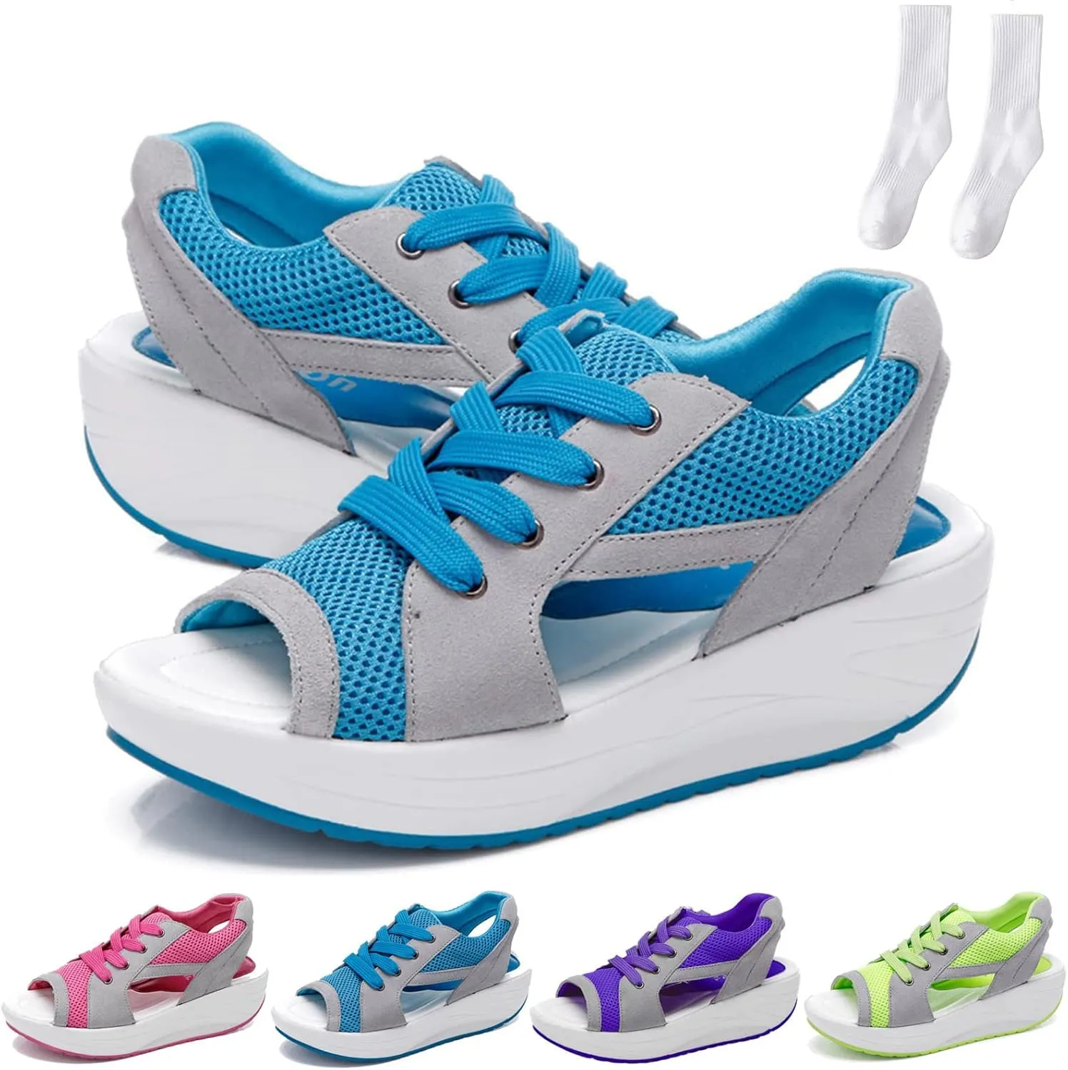 LELEBEAR Contrast Paneled Cutout Lace-Up Muffin Sandals, Women Causal Toe Platform Sneaker Sandals for Indoor and Outdoor