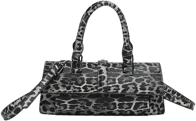 Leopard Print Clutch Evening Handbag Top Handle Leopard Tote Bag with Strap Y2k Cheetah Print Crossbody Satchel Purse