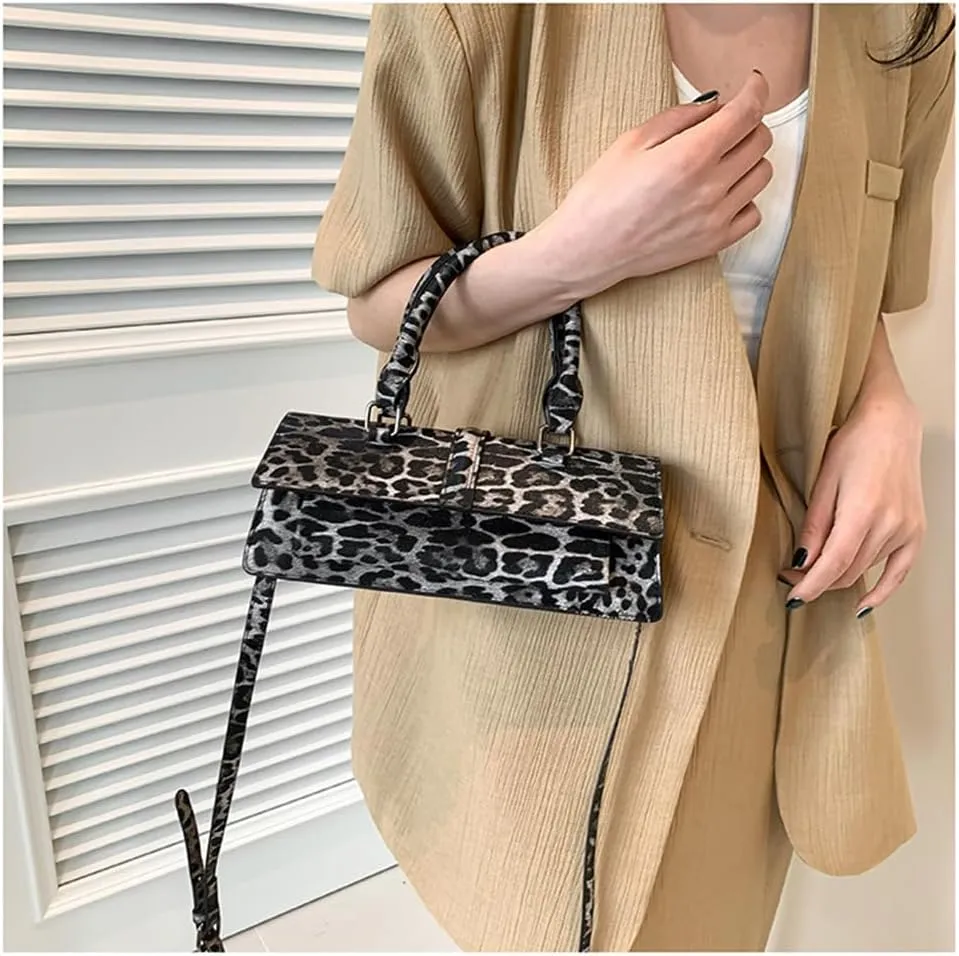 Leopard Print Clutch Evening Handbag Top Handle Leopard Tote Bag with Strap Y2k Cheetah Print Crossbody Satchel Purse