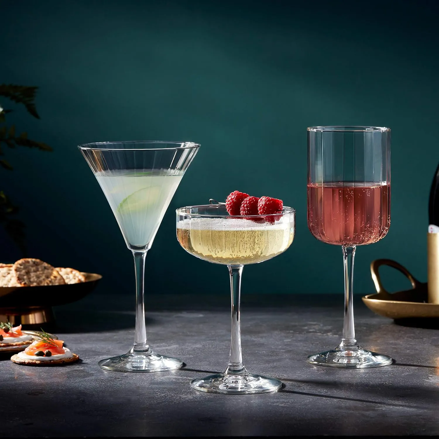 Libbey Paneled Stemmed Wine Glasses Set of 4, 13.5 Oz Fine Ribbed Line Clear All-Purpose for Cocktails and Spritzers