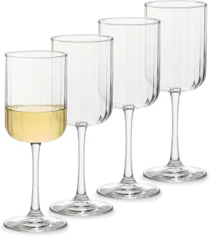 Libbey Paneled Stemmed Wine Glasses Set of 4, 13.5 Oz Fine Ribbed Line Clear All-Purpose for Cocktails and Spritzers