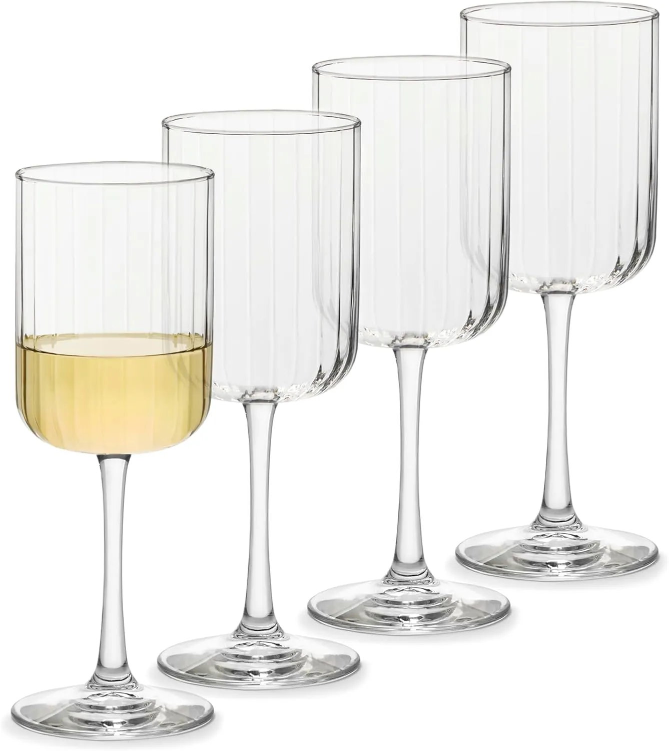 Libbey Paneled Stemmed Wine Glasses Set of 4, 13.5 Oz Fine Ribbed Line Clear All-Purpose for Cocktails and Spritzers