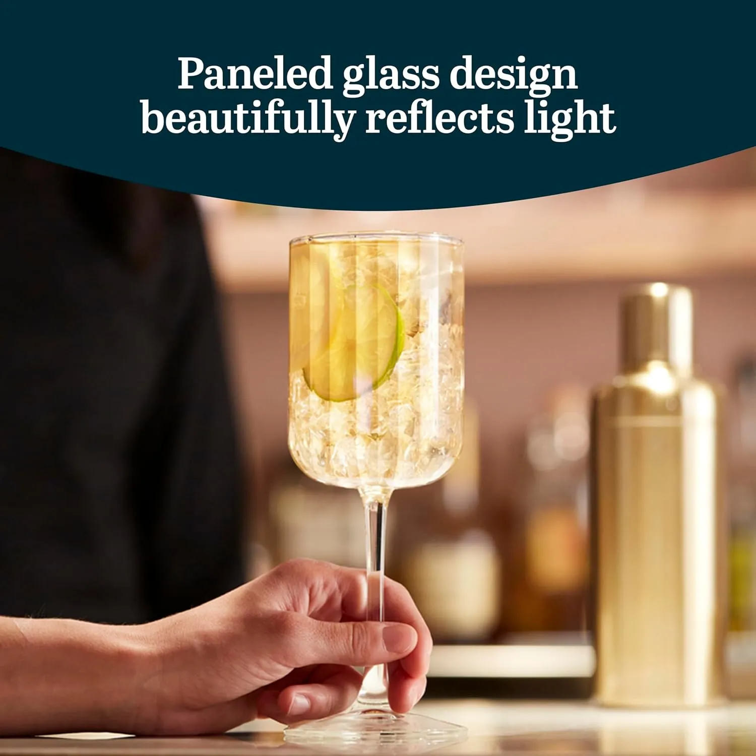 Libbey Paneled Stemmed Wine Glasses Set of 4, 13.5 Oz Fine Ribbed Line Clear All-Purpose for Cocktails and Spritzers