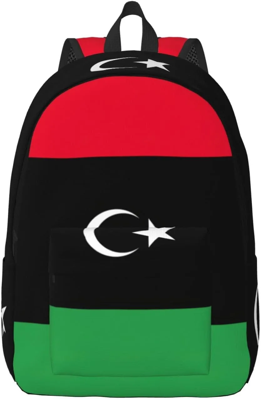 Libyan Flag Print Laptop Backpack For Women Travel Canvas Bookbag For Men Outdoor Fashion Casual Daypack
