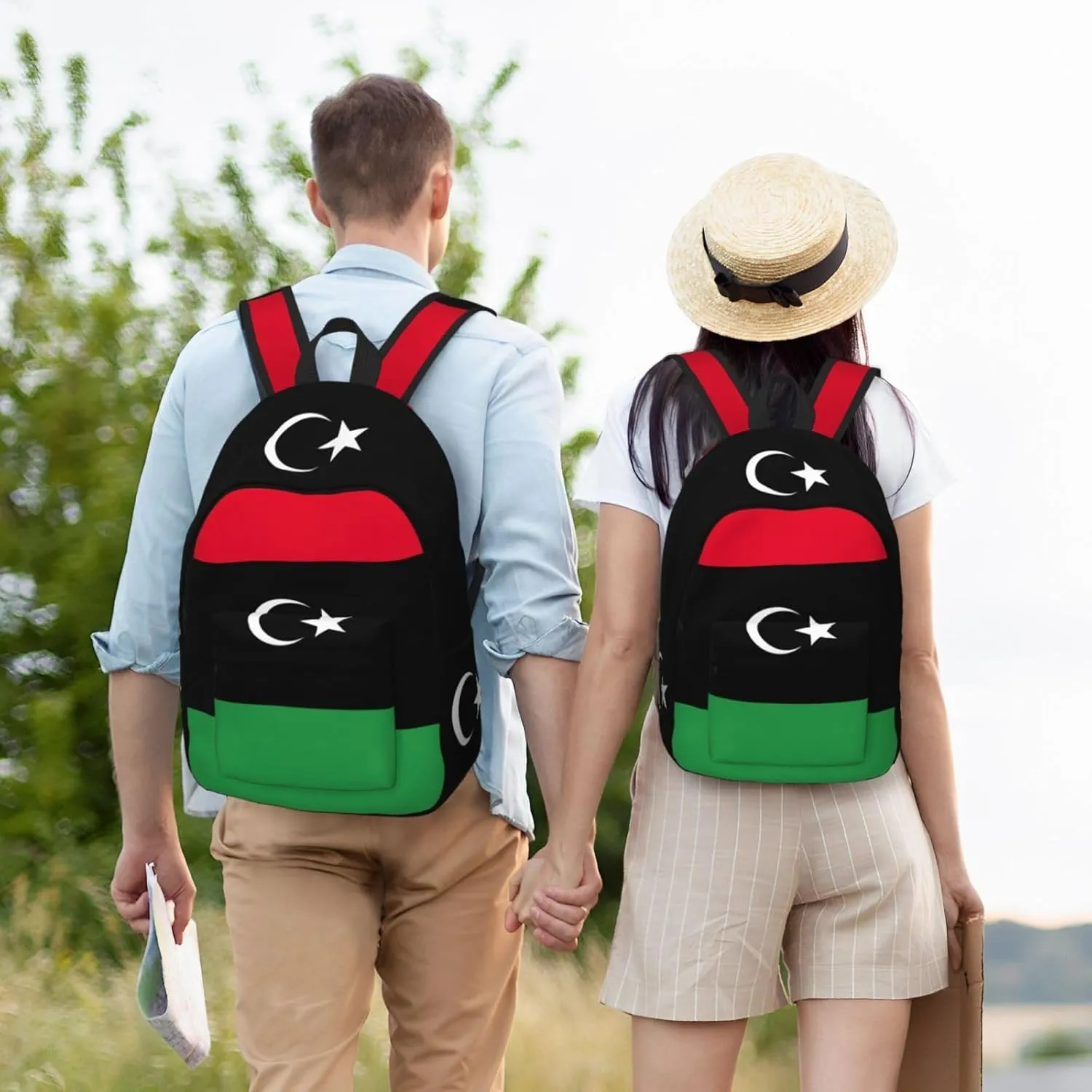 Libyan Flag Print Laptop Backpack For Women Travel Canvas Bookbag For Men Outdoor Fashion Casual Daypack