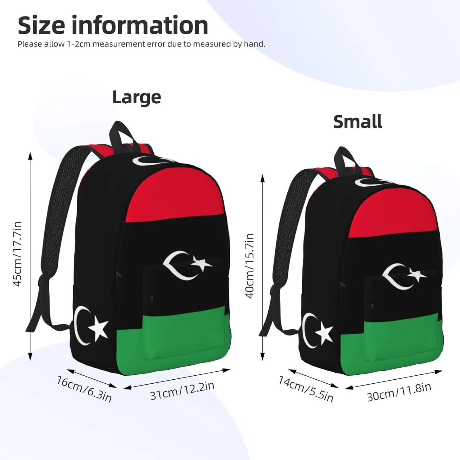 Libyan Flag Print Laptop Backpack For Women Travel Canvas Bookbag For Men Outdoor Fashion Casual Daypack