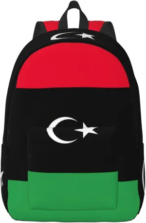 Libyan Flag Print Laptop Backpack For Women Travel Canvas Bookbag For Men Outdoor Fashion Casual Daypack