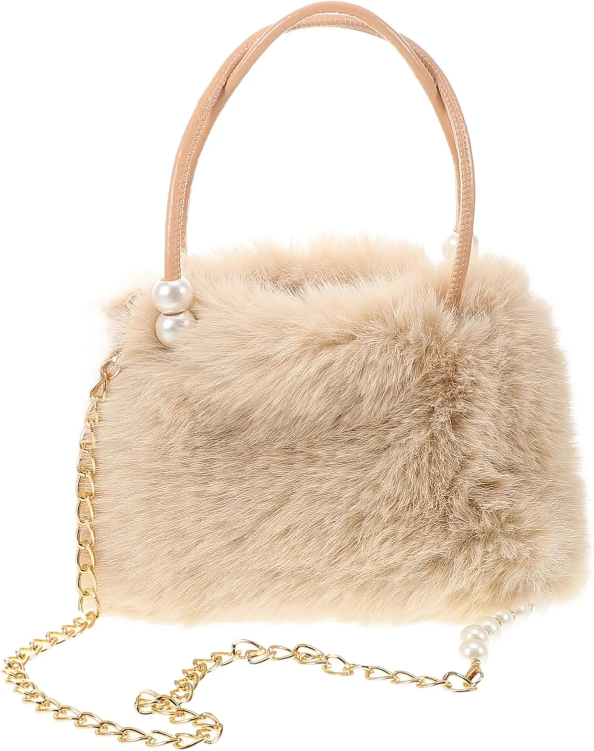 LIFKOME Fuzzy Tote Bag Cute Plush Handbag with Chain Winter Faux Fur Shoulder Bag Crossbody Bag for Women