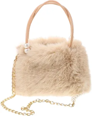 LIFKOME Fuzzy Tote Bag Cute Plush Handbag with Chain Winter Faux Fur Shoulder Bag Crossbody Bag for Women