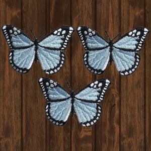 Light Blue Butterfly Embroidered Patch — 3-Pack — Iron On