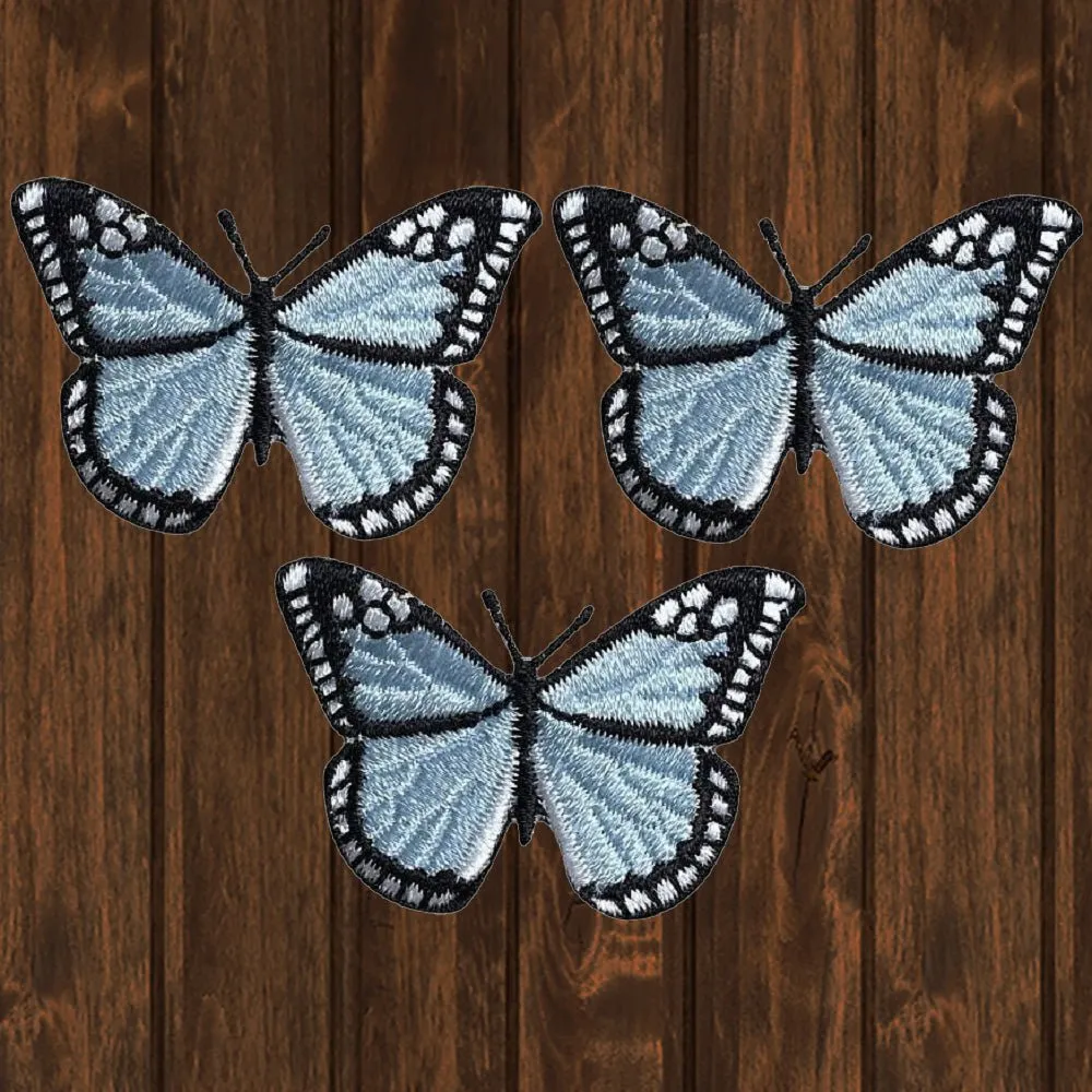 Light Blue Butterfly Embroidered Patch — 3-Pack — Iron On