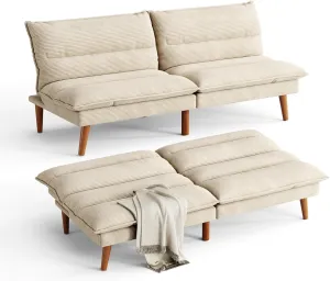 LINSY Futon Sofa Bed: 71 Inch Corduroy Futon Couch with Adjustable Backrest, Convertible Folding Futons Sofa Couches for Small Spaces Living Rooms Apartment Office, Beige