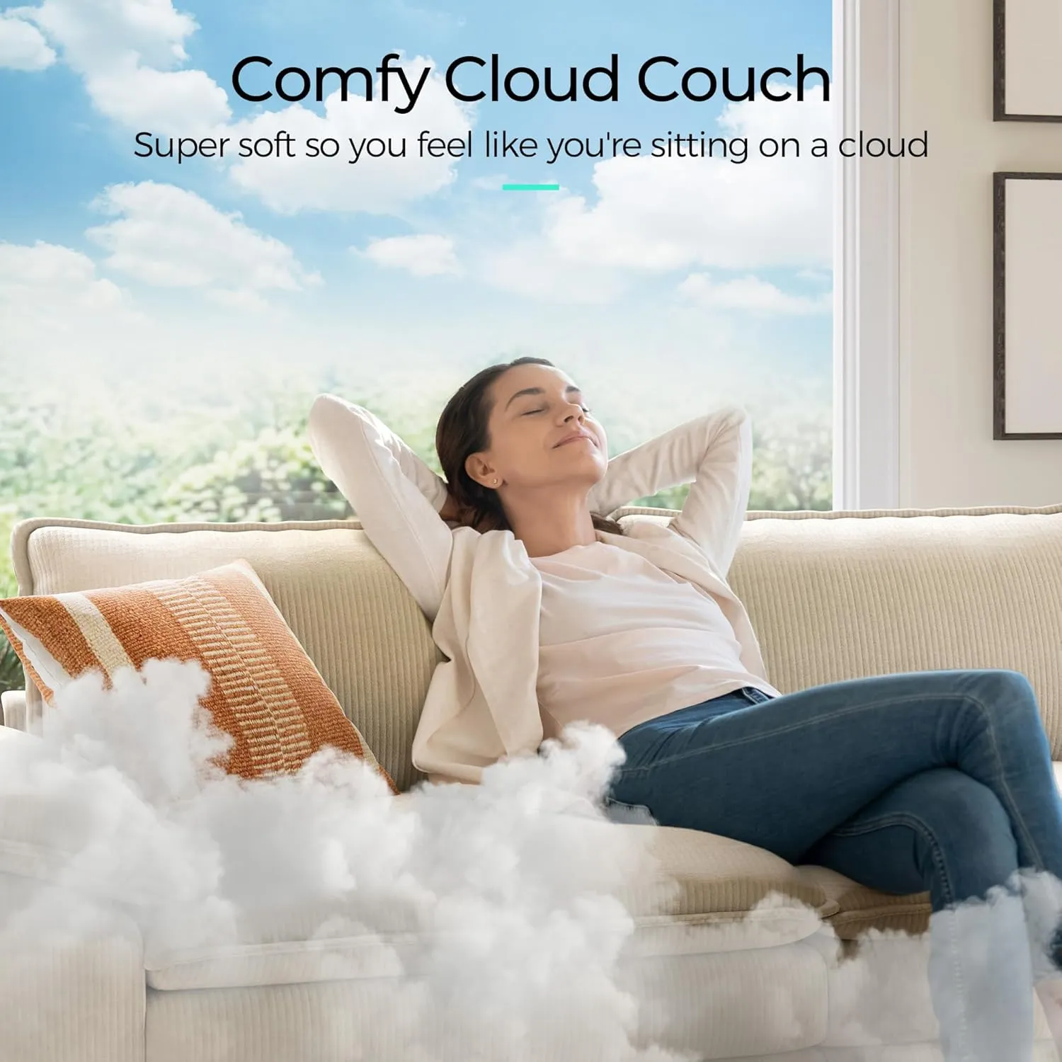 LINSY HOME Sectional Sleeper Sofa - 123'' Modular Cloud Couch Oversized Corduroy Sofa Bed with Movable Ottoman Soft Modern Comfy Couch for Living Room Apartment Office (Beige, 3-Seat & 3-Ottoman)